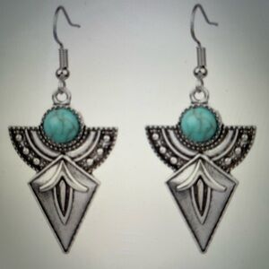 Women’s Boho Fashion Drop Pierced Earrings, Ethnic, Geometric turquoise